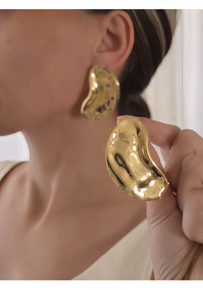 Dalgalı Plaka Model Tasarım Altın Kaplama Gold Renk Küpe