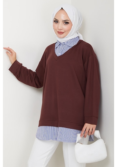 Bestenur Gömlek Yaka Oysho Tunik 1612 - Acı Kahve Acı Kahverengi