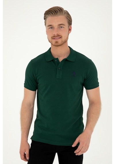 U.S. Polo Assn. Erkek Slim Fit Polo Yaka Koyu Yeşil Basic Tişört 50279613-VR079