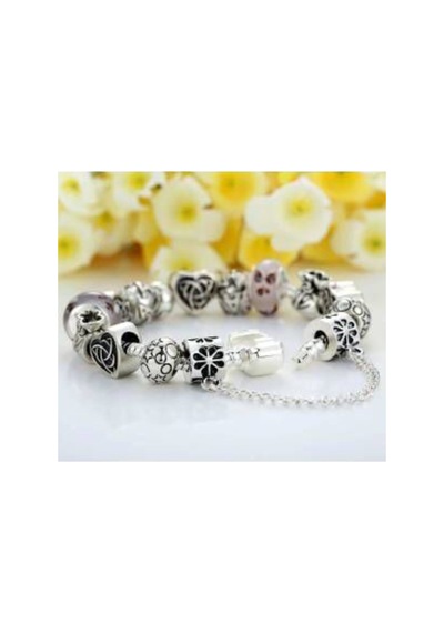 2019 Collection Charm Bileklik + Ahşap Kutu Gümüş Gümüş