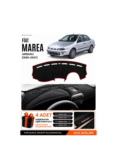 Fıat Marea 1999-2007 Airbagli Uyumlu Torpido Örtüsü, Torpido Kılıfı - Siyah-kırmızı - Fı025