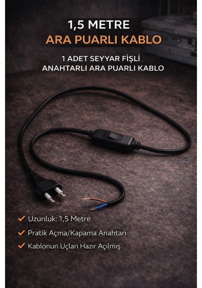 1 Adet Seyyar Fişli 1,5 Metre Arapuarlı Kablo
