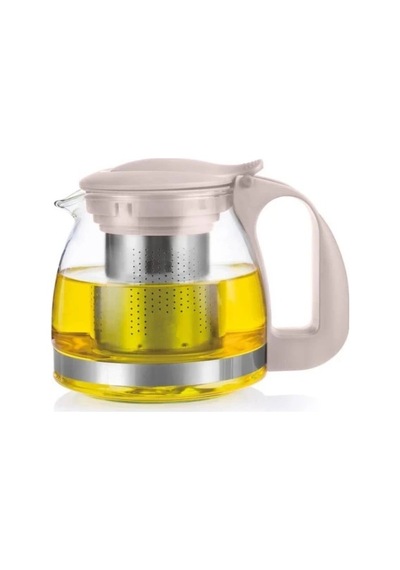 Renkli Süzgeçli Cam Demlik 700 Ml -bej Çok Renkli