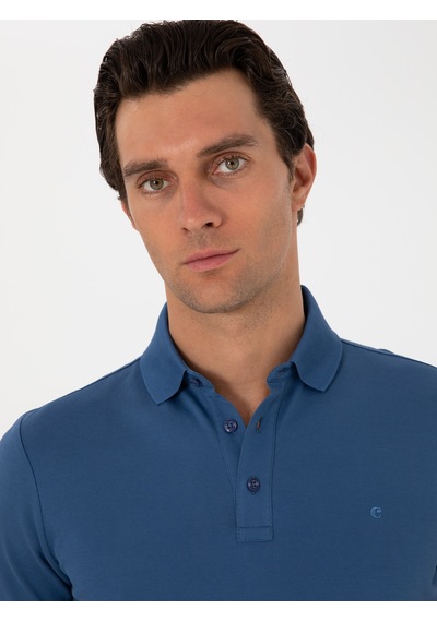 İndigo Slim Fit %100 Pamuk Polo Yaka T-shirt Mavi
