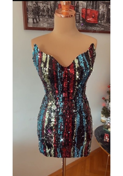 Chica Rosa Fashion Midnight Pullu Parti Elbisesi Çok Renkli