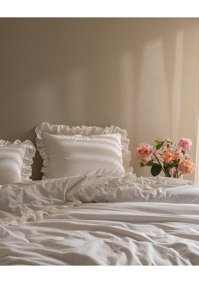 Madame Coco Obernai Çift Kişilik %100 Pamuk Fırfırlı Düz Yıkamalı Nevresim Takımı - Beyaz 8684427198285 Beyaz