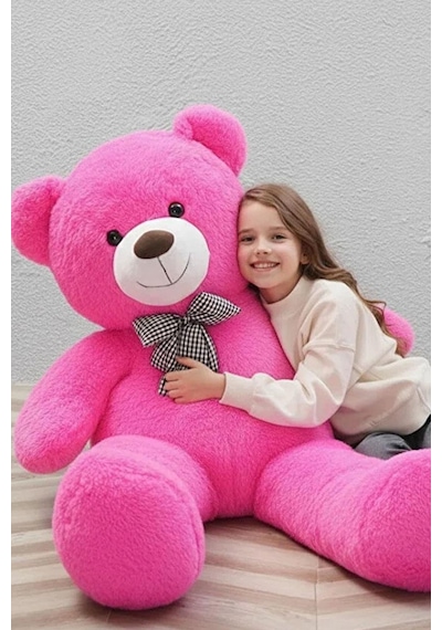 Papyonlu 180-190 Cm Dev Boy Sevimli Peluş Koca Ayı - Sevgiliye Eşe - Arkadaşa Özel Hediye Fuşya