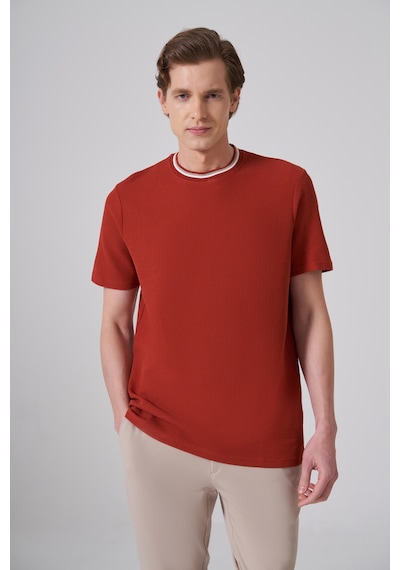 Morven Erkek Kiremit Trend Düz Penye Bisiklet Yaka T-shirt 26ys018012460 Kiremit