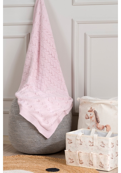 Toffy Toz Pembe Balık Sırtı Örgü Bebek Battaniyesi 100x100 Pembe