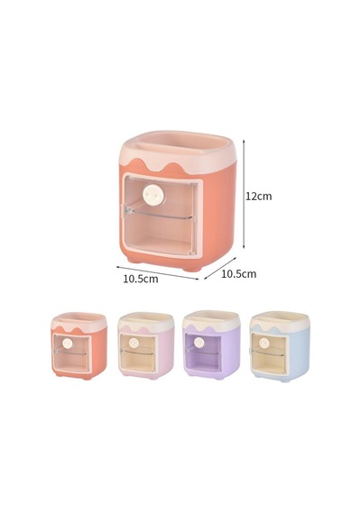 Sevimli Masaüstü Kalemlik Kawaii Kapaklı Mini Dolaplı Kalemlik - Turuncu Turuncu