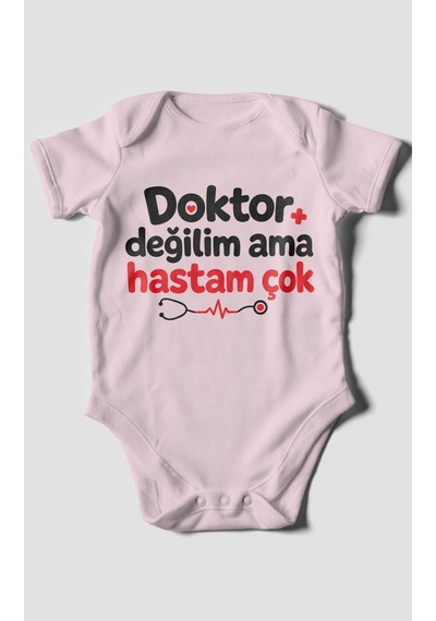 Morivokids Doktor Değilim Ama Hastam Çok Kısa Kollu Bebek Body %100 Pamuk Bebe Pembe