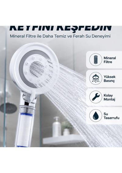 Şeffaf Filtre Hazneli Duş Başlığı Güçlü Akışlı Pratik Banyo Duşu Çok Renkli