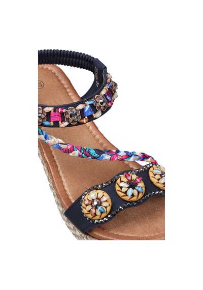 Vojo Daisy Rahat Taban Taş Boncuk Detaylı Kadın Sandalet 267800001858 01 Siyah Siyah