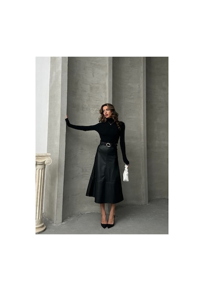 Verymoda Deri Kemerli Etek F1810 Siyah