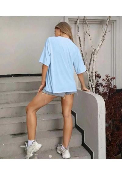 Kozia Outdoors Malkoçbey Papatya Baskili Oversize Unisex Basic T-shirt Mavi