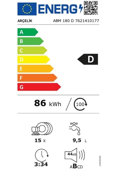 Arçelik ABM 180 D 8 Programlı 15 Kişilik Ankastre Bulaşık Makinesi