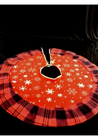 Kırmızı Ekoseli Yılbaşı Ağaç Altı Örtüsü Noel Çam Ağaç Altı Örtü Ağaç Altı Örtü Agaç Altı Simli Örtü