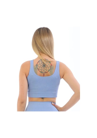 Fantazer Premium Göğüs Toparlayıcı Sarkma Önleyen Spor Günlük Kalın Askılı Pedli Fitilli Crop Büstiyer Mavi