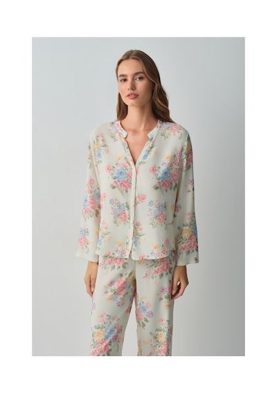 Suwen Fleur Gömlek Yaka Pijama Takımı Wsh10510027846 Çok Renkli
