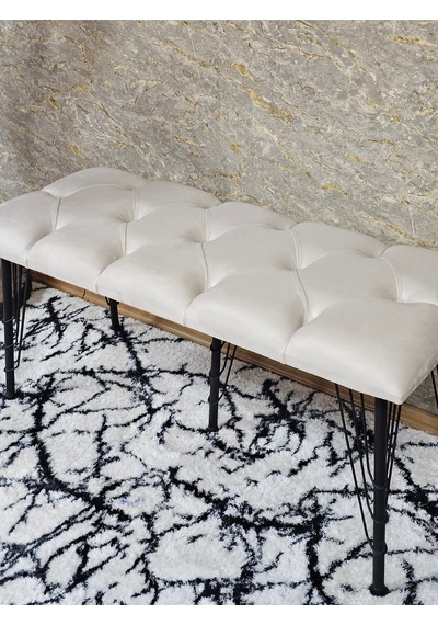Zafir Metal Siyah Tel Ayaklı 100 Cm Puf Bench - Puf - Bench - Oturak - Mutfak Oturağı - Antre Oturağı Krem
