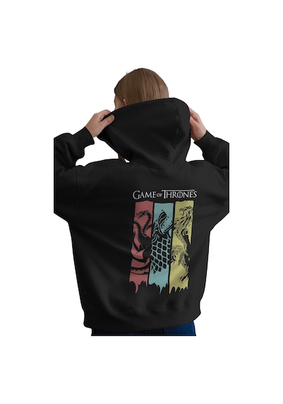 Sevbano Game Of Thrones Dizi Baskılı Unisex Oversize Premium Hoodie Siyah