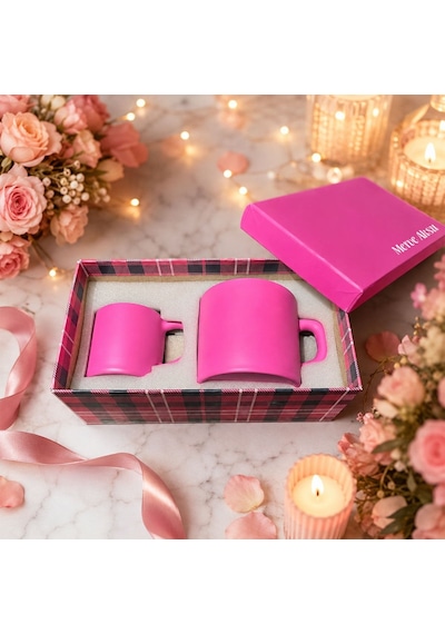 Bk Gift Kişiye Özel İsimli Kutulu Pembe Kutulu Türk Kahvesi Fincanı Ve Kupa Hediye Seti