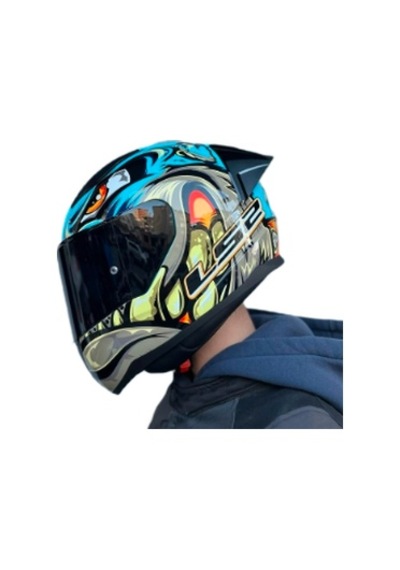 Siyah Vizör + Spoiler + Ls2 Rapid 2 Kask Mor Neo Mavi