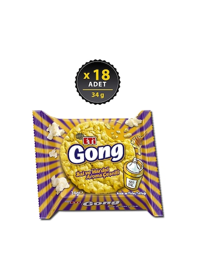 Eti Gong Bal ve Hardal Aroma Çeşnili Pirinç ve Mısır Patlağı 18 x 34 G