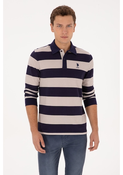 U.S. Polo Assn. Erkek Regular Fit Polo Yaka Çizgili Mürdüm Sweatshirt 50316467-VR074