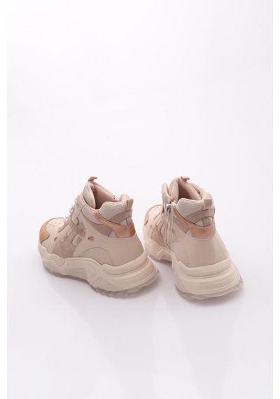 Dgn 6580 Kadin Kalin Taban Sneaker Ayakkabi Bej Rose