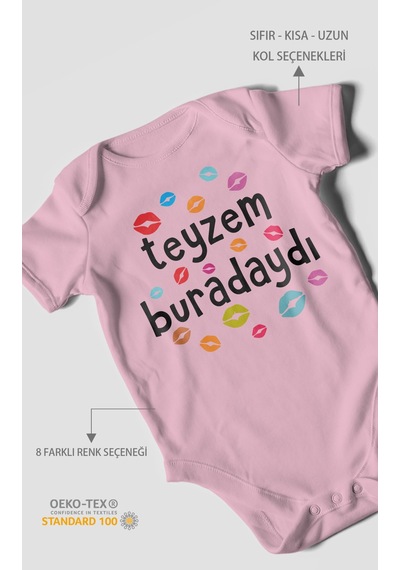 Teyzem Buradaydı Baskılı Bebek Zıbını Çıtçıtlı Body %100 Pamuk Kısa Kol Koyu Pembe