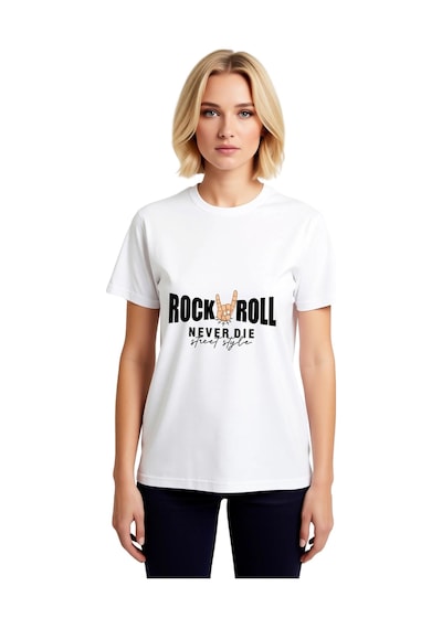 Paybuy Rock Müzik Sokak Stilinde Baskılı Kadın Tişört Beyaz