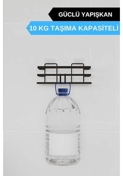 Sas Haus Ömür Boyu Paslanmaz Yapışkanlı Banyo Düzenleyici Şampuanlık Tek Katlı Duş Rafı 2 Adet Siyah