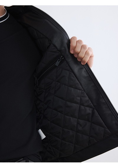 Lcwaıkıkı Classic Siyah Regular Fit Dik Yaka Erkek Deri Görünümlü Ceket