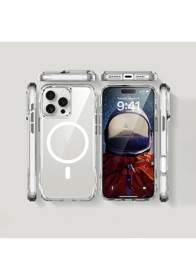 Apple Uyumlu iPhone 16 Pro Max Kılıf M-safe Şarj Özellikli Airbagli Şeffaf Zore İncek Kapak Seffaf