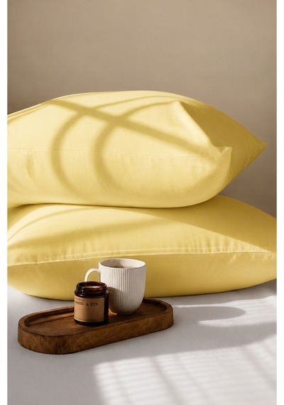 Sarı Renkli Pamuklu Ranforce Kumaş Kapaklı Yastık Kılıfı 2 Adet 50x70 Cm