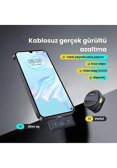 2 Adet Profesyonel Kablosuz Yaka Mikrofonu Typce Uyumlu Manyetik Klipsli