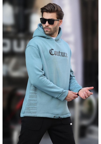 Madmext Mavi Kapüşonlu Baskılı Erkek Sweatshirt 7090 Mavi