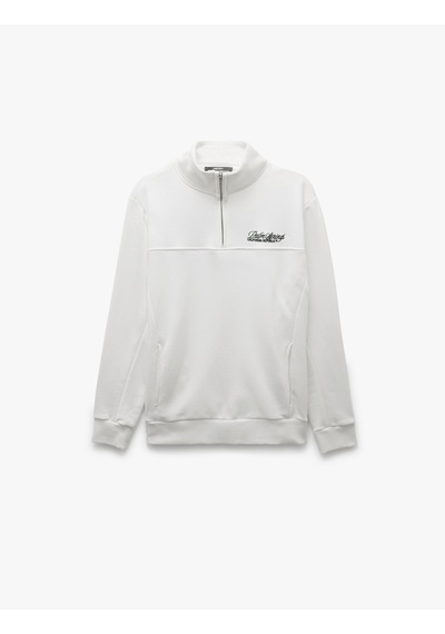 Koton İşlemeli Şardonlu Cep Detaylı Yarım Fermuarlı Sweatshirt Beyaz 5sam70042mk Beyaz