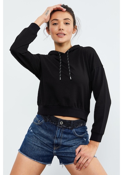 Tommy Life Siyah Uzun Kol Rahat Form Kapüşonlu Kadın Sweatshirt - 97115 Siyah