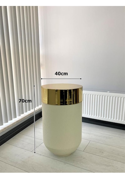Dekoratif Gold Darbuka Beyaz Sehpa 70cm
