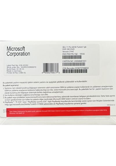 Ms Wındows 11 Pro 64Bit Tr Oem Fqc-10556 (558346015)