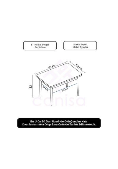Canisa Concept Nil Serisi 70x110 Sabit Barok Ahşap Desen Mutfak Masası Barok - Ceviz Ahşap Desenli