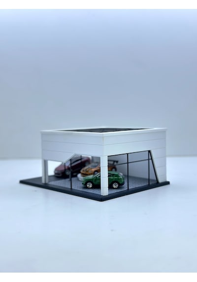 1/64 Ölçekli Beyaz Renkli Showroom Tasarımlı Diorama Araç Sergileme Garajı 3d Baskı