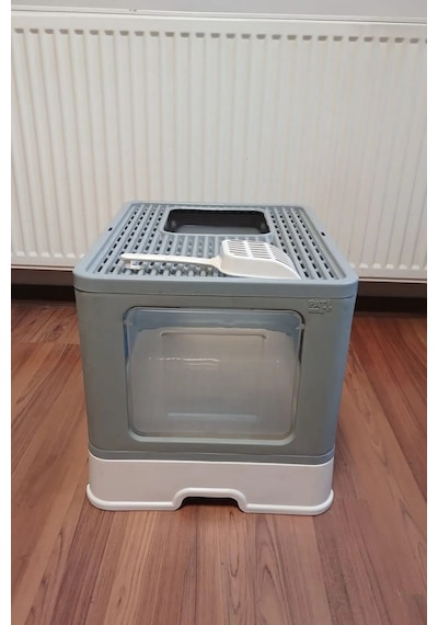 Büyük Boy Kırılmaz Kapalı Çekmeceli Kedi Tuvaleti Kedi Kumu Küreği Hediyeli Pet Bakım 38x38x49