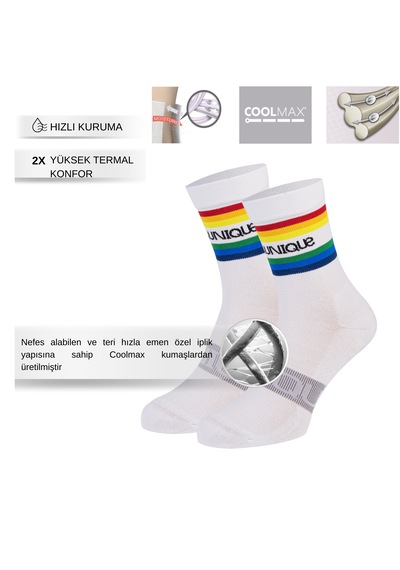 Allunique Coolmax Yarım Havlu Dikişsiz Renkli Çemberli Kolej Çorabı Çok Renkli