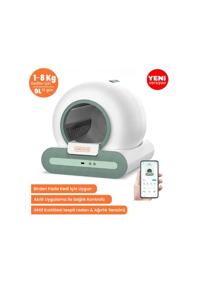 Groove Ti+ Wi-fi Akıllı Otomatik Kedi Tuvaleti Yeşil + Petfit Catmax Pro Plus 5l Wi-fi Kameralı Akıllı Otomatik Mama Kabı Besleme Ünitesi Bundle