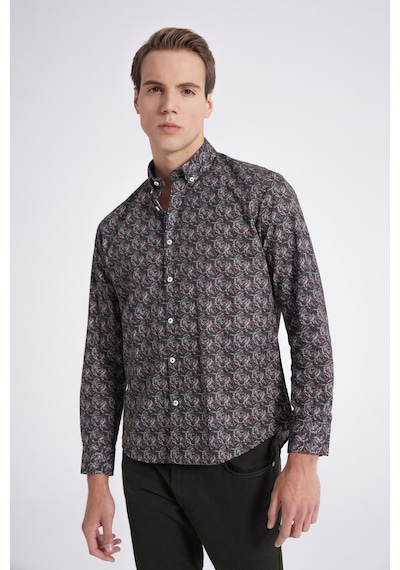 D's Damat Slim Fit Haki Baskılı Gömlek 1ec0221042599 Haki