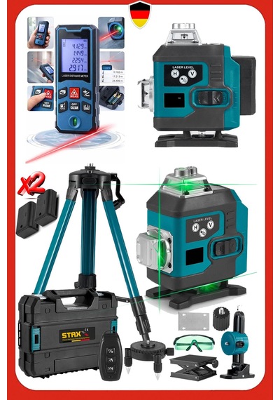 Staxx Stx16l50 Hassas Kumandalı 16 Çizgi Köşe Lazer Hizalama + 50metre Lazermetre Tripotlu Usta Set