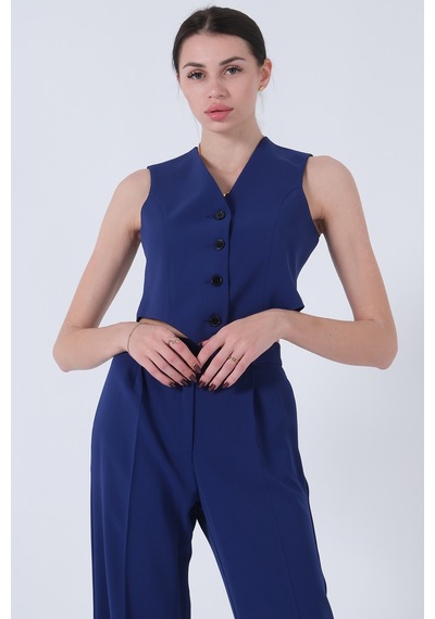 Feminist Saks Ceket-yelek Pantolonlu 3lü Takım Elbise 0106324.26 Saks